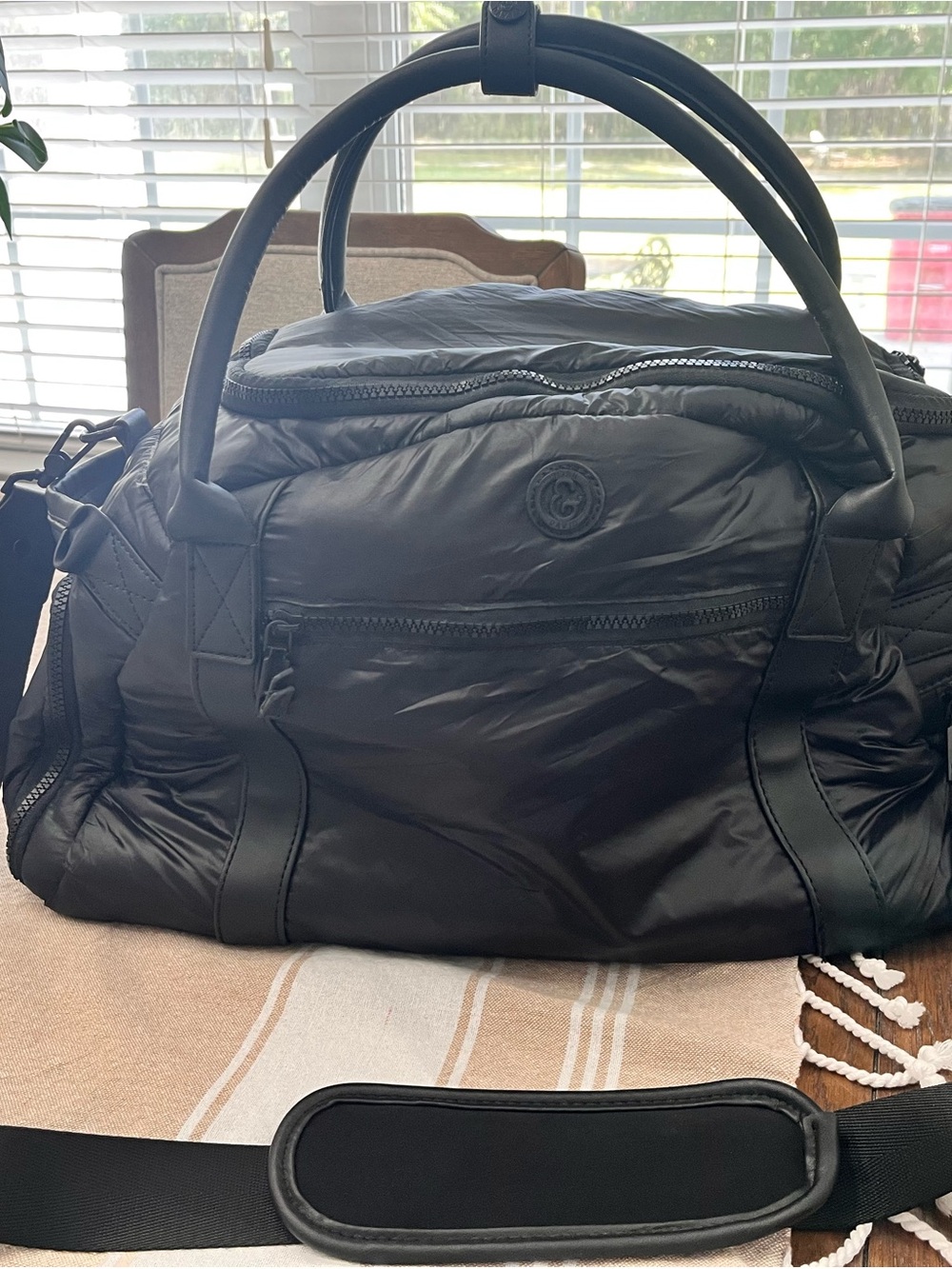 Joan & David Black Quilted Weekender Gym Duffel Bag Pockets Strap
